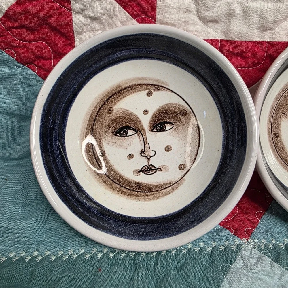 Mirta Morigi Faenza Italian Pottery Moon Face Ceramic Bowls Set of 2 1995